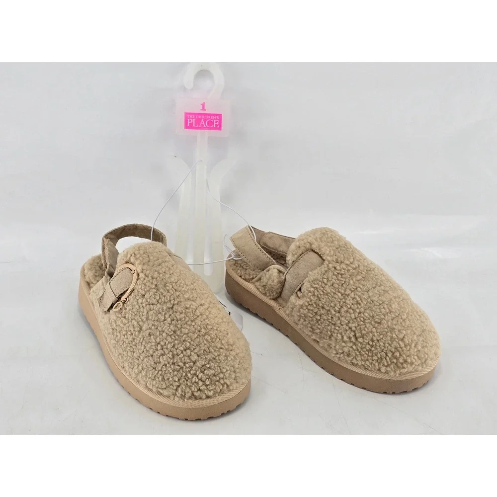 The Children's Place Faux Fur Clog Sandals Kid's Size 1 Tan Sherpa - New